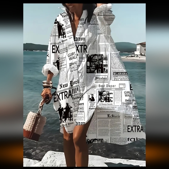 NIP Edgy , Designer, Spill The Tea , News Paper Print Dress - Picture 13 of 14